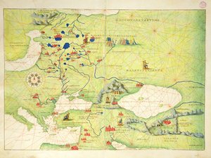 Evropa a střední Asie, z Atlasu světa ve 33 mapách, Benátky, 1. září 1553 (inkoust na pergamenu) (viz také 330954)